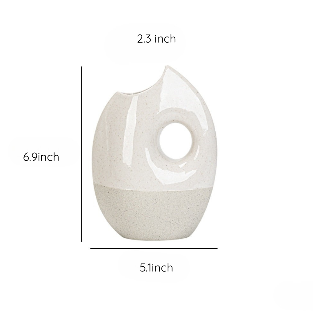 Pitcher Vase – Ceramic – Japandi Style - Hand-Painted Floral Design