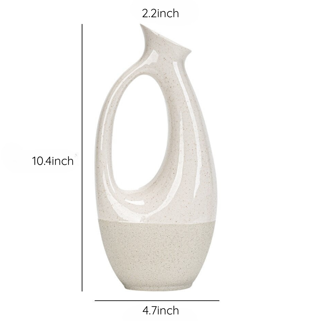 Pitcher Vase – Ceramic – Japandi Style - Hand-Painted Floral Design