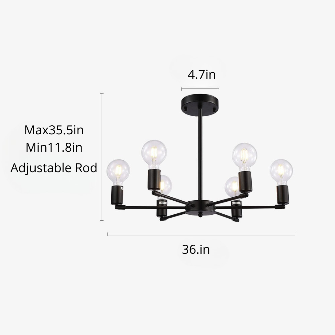 Industrial Chandelier 36.2" | Iron | 6x E27 | Open-Frame | Hardwired | Modern Loft | Brick by Brick