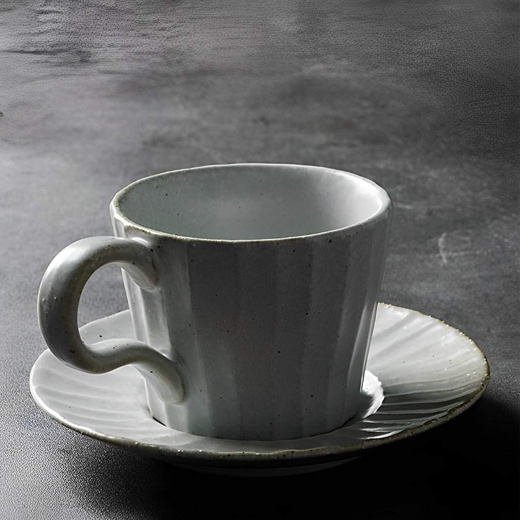 Coffee Mug – Stoneware – Diameter: 3 inches – Unique Yellow and Black Splatter Design with Long Spoon 2