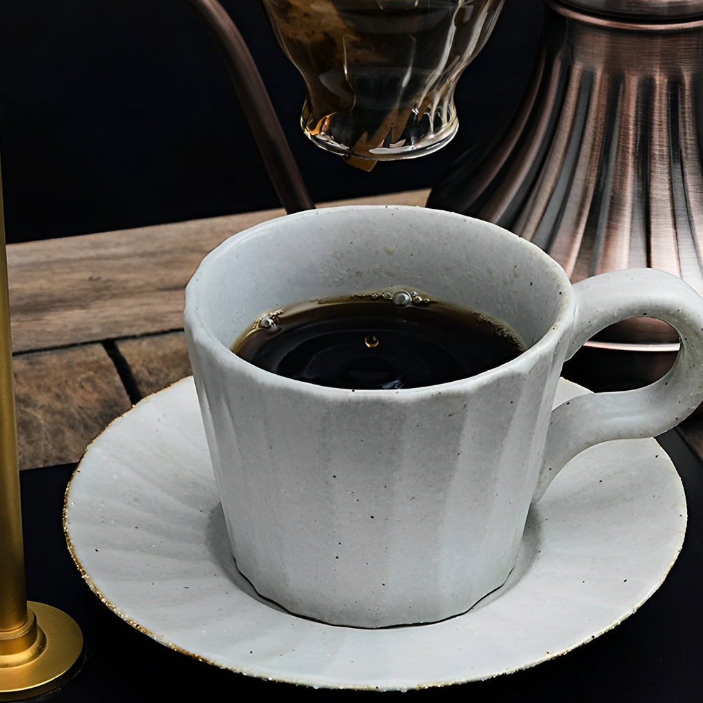 Coffee Mug – Stoneware – Diameter: 3 inches – Unique Yellow and Black Splatter Design with Long Spoon 3