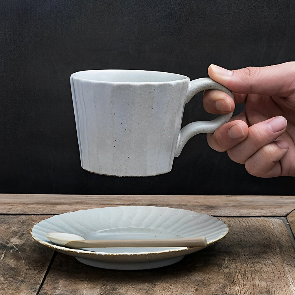 Coffee Mug – Stoneware – Diameter: 3 inches – Unique Yellow and Black Splatter Design with Long Spoon 4