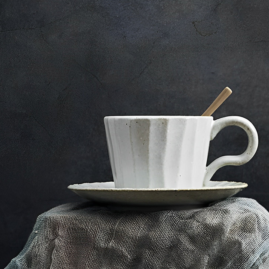 Coffee Mug – Stoneware – Diameter: 3 inches – Unique Yellow and Black Splatter Design with Long Spoon 6