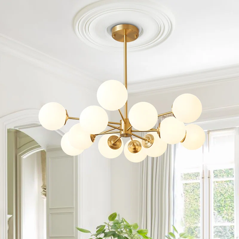Gold Brass Chandelier Light | Elegant Designer Chandelier | Bedroom Lighting | Crystal Accents | Brick by Brick London 1