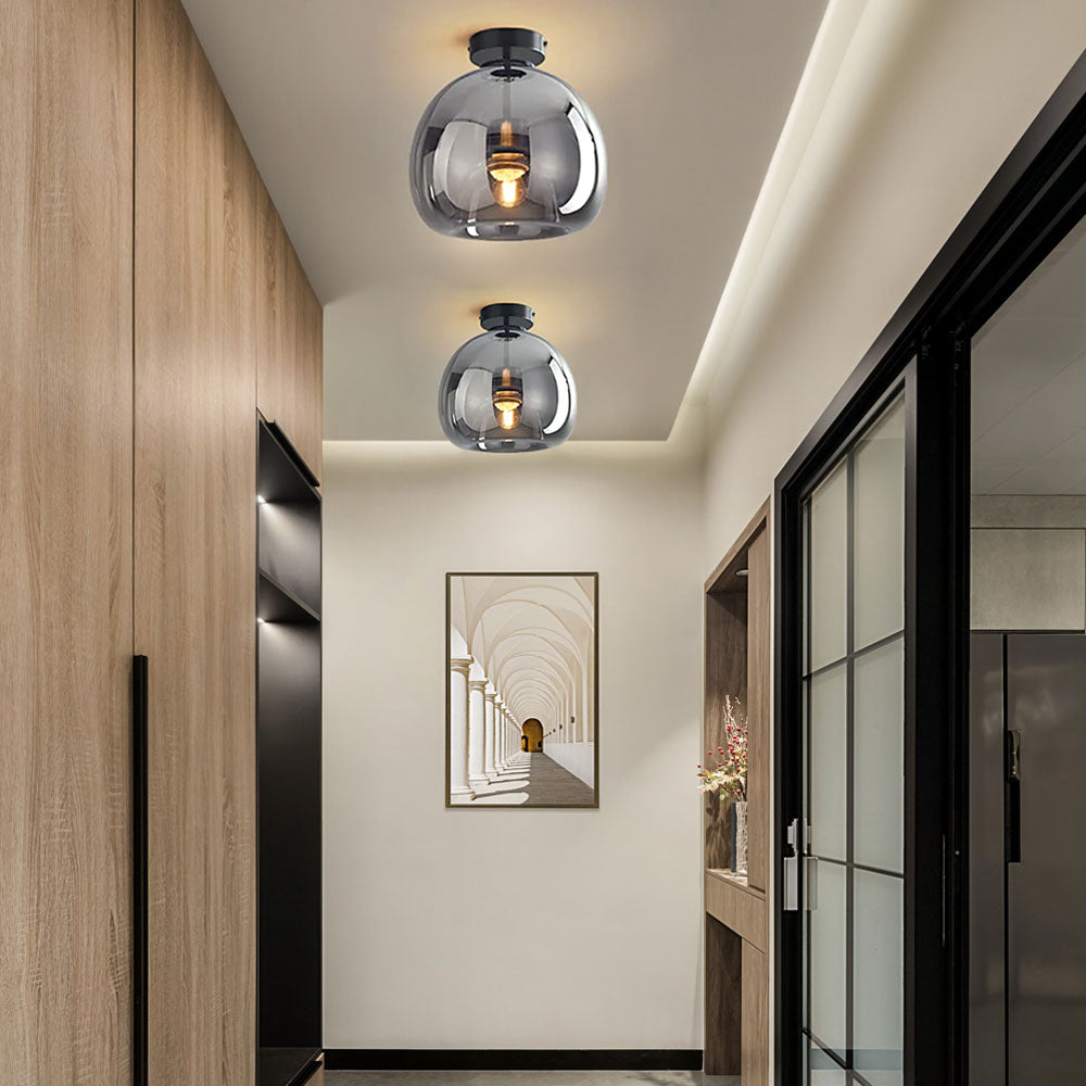 Modern Copper Glass Ceiling Light | Elegant Hallway Fixture | 9.8 Diameter | Brick by Brick London 1