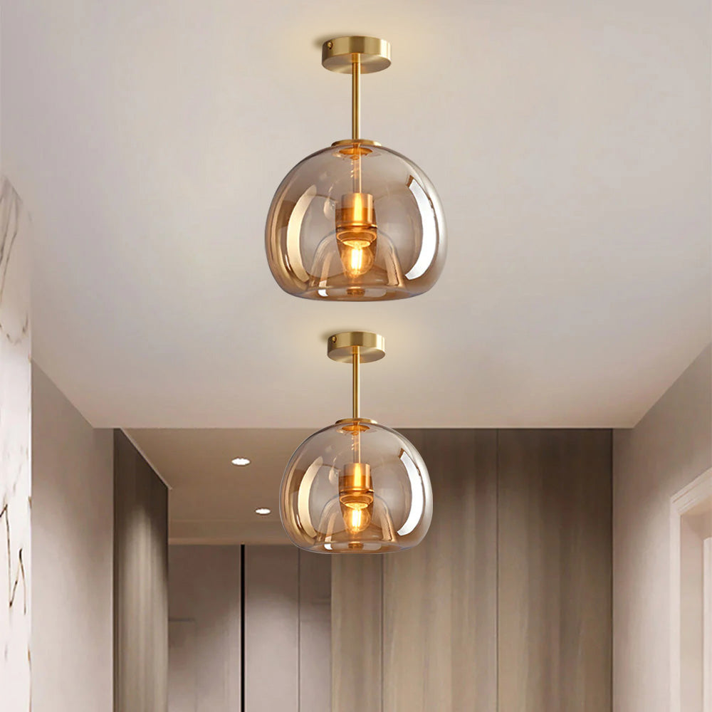 Modern Copper Glass Ceiling Light | Elegant Hallway Fixture | 9.8 Diameter | Brick by Brick London 9