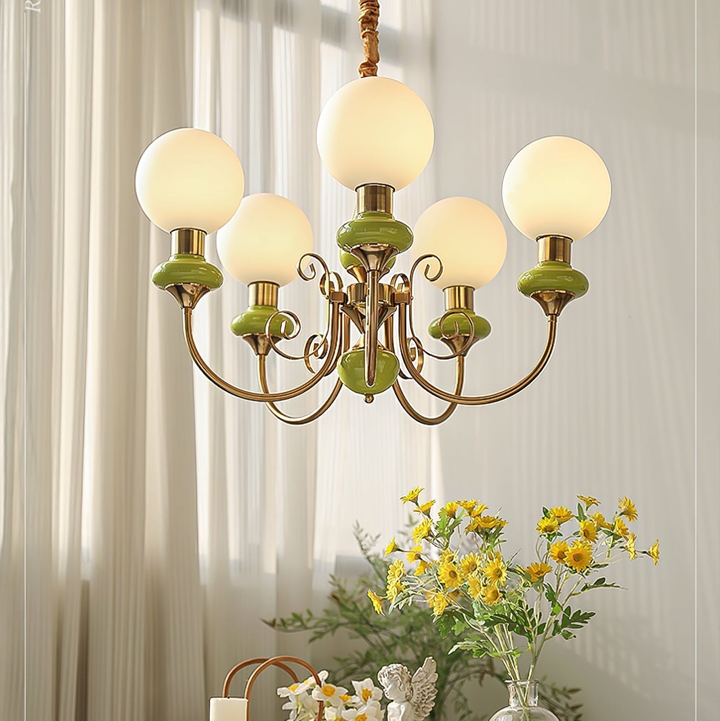 Modern Onyx Chandelier Light | Adjustable Hanging Fixture | Metal & Glass | Elegant Kitchen & Dining Room Lighting | Brick by Brick London 8