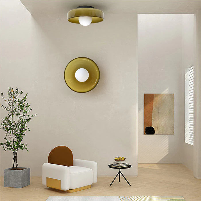 Modern Round Flush Mount Ceiling Light | Kitchen Illumination | Compact Glass Fixture | 9.84 | Brick by Brick London 1