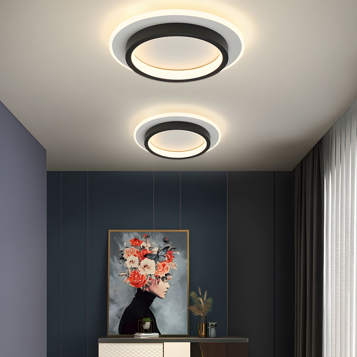 Modern Round Flush Mount Ceiling Light | LED Fixture for Hallway | 21/24CM Metal & Acrylic | Energy Efficient | Brick by Brick London 7