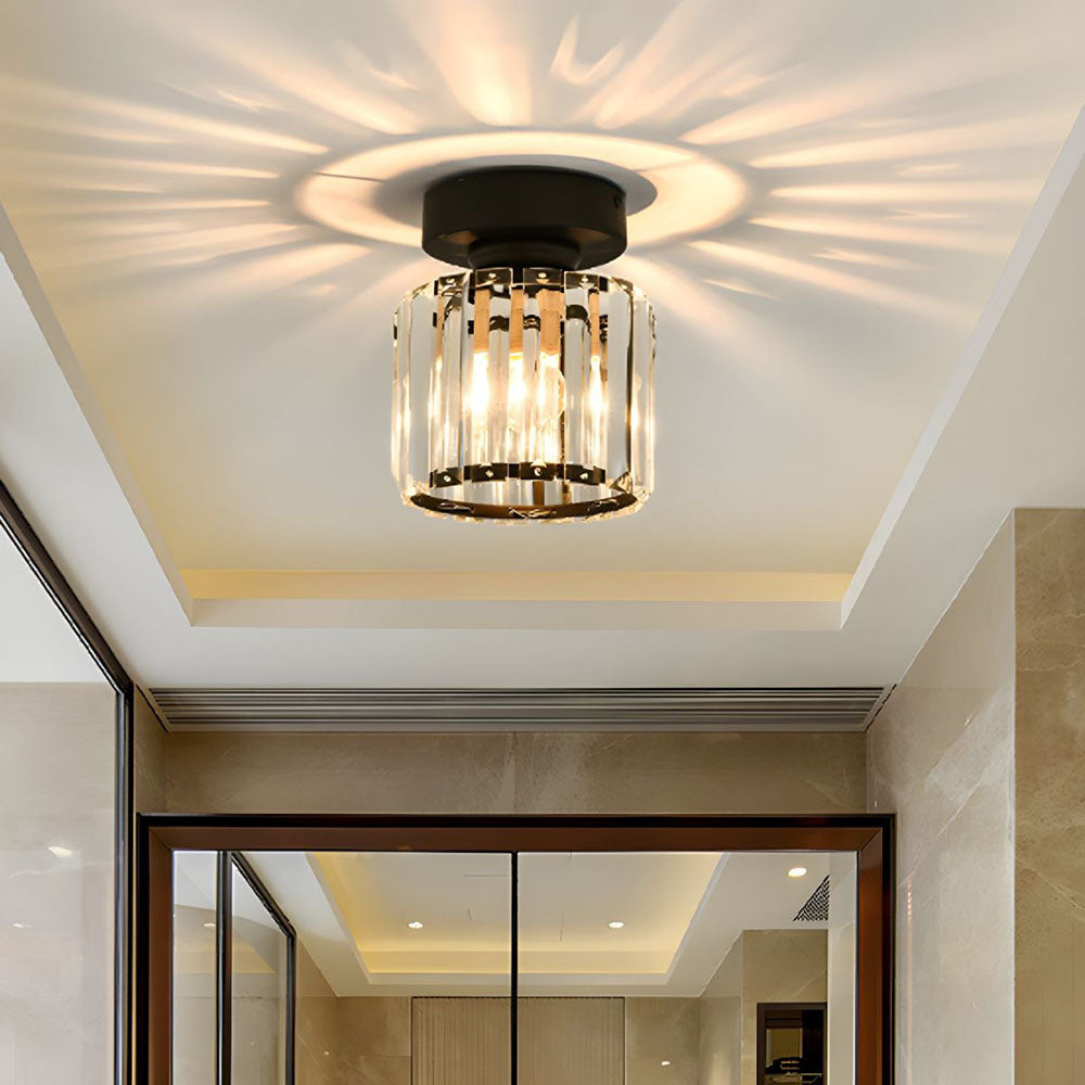 Modern Simplicity Ceiling Light | Clear Striped Glass Shade | Semi Flush Design | Brass & Crystal | Brick by Brick London 10