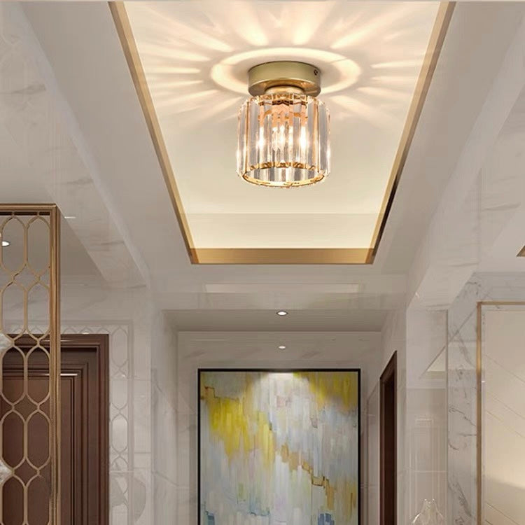 Modern Simplicity Ceiling Light | Clear Striped Glass Shade | Semi Flush Design | Brass & Crystal | Brick by Brick London 11
