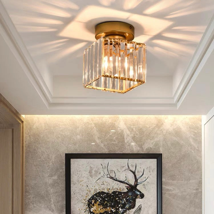 Modern Simplicity Ceiling Light | Clear Striped Glass Shade | Semi Flush Design | Brass & Crystal | Brick by Brick London 12
