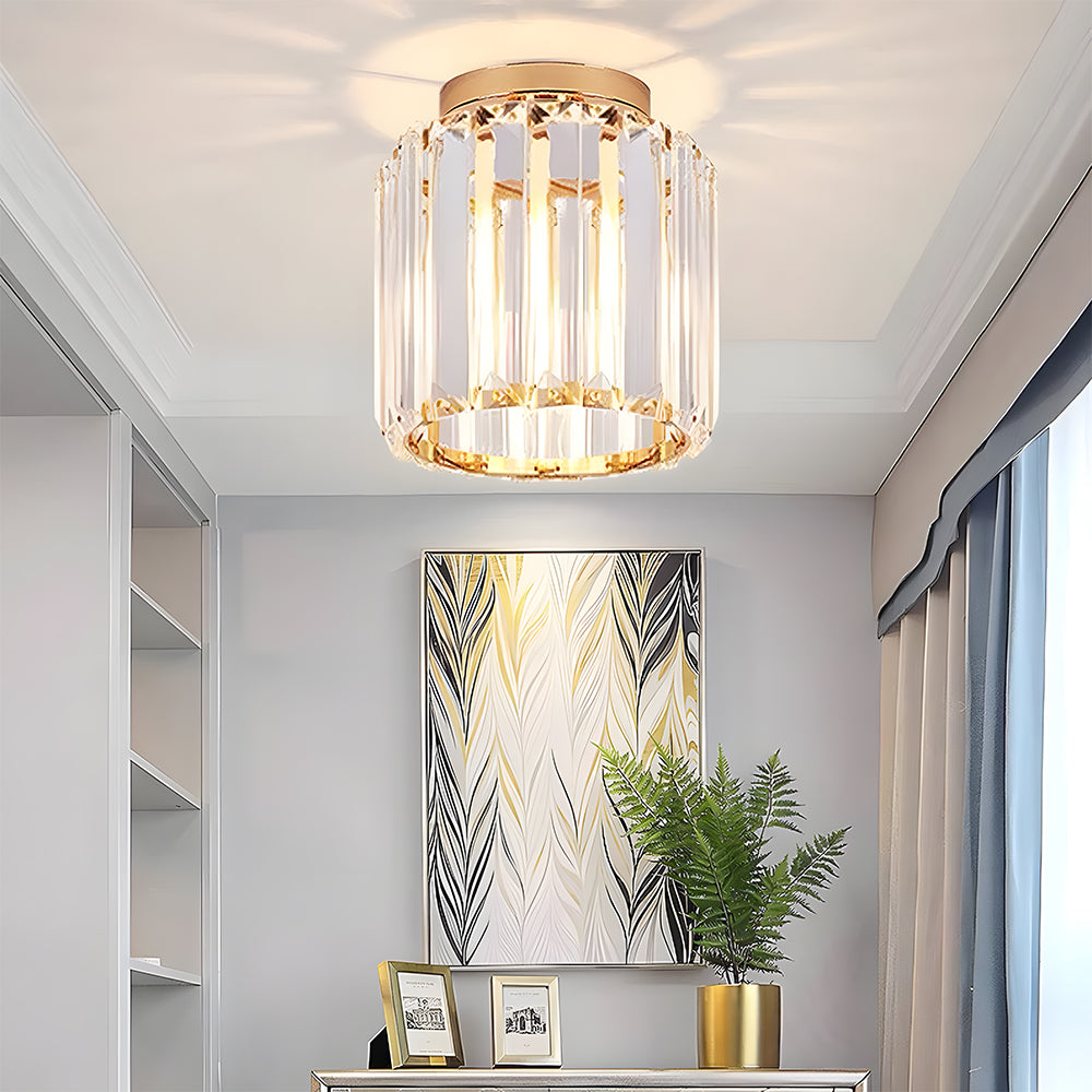 Modern Simplicity Ceiling Light | Clear Striped Glass Shade | Semi Flush Design | Brass & Crystal | Brick by Brick London 13