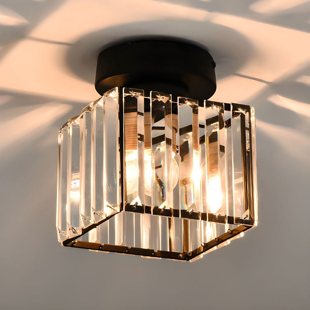 Modern Simplicity Ceiling Light | Clear Striped Glass Shade | Semi Flush Design | Brass & Crystal | Brick by Brick London 2