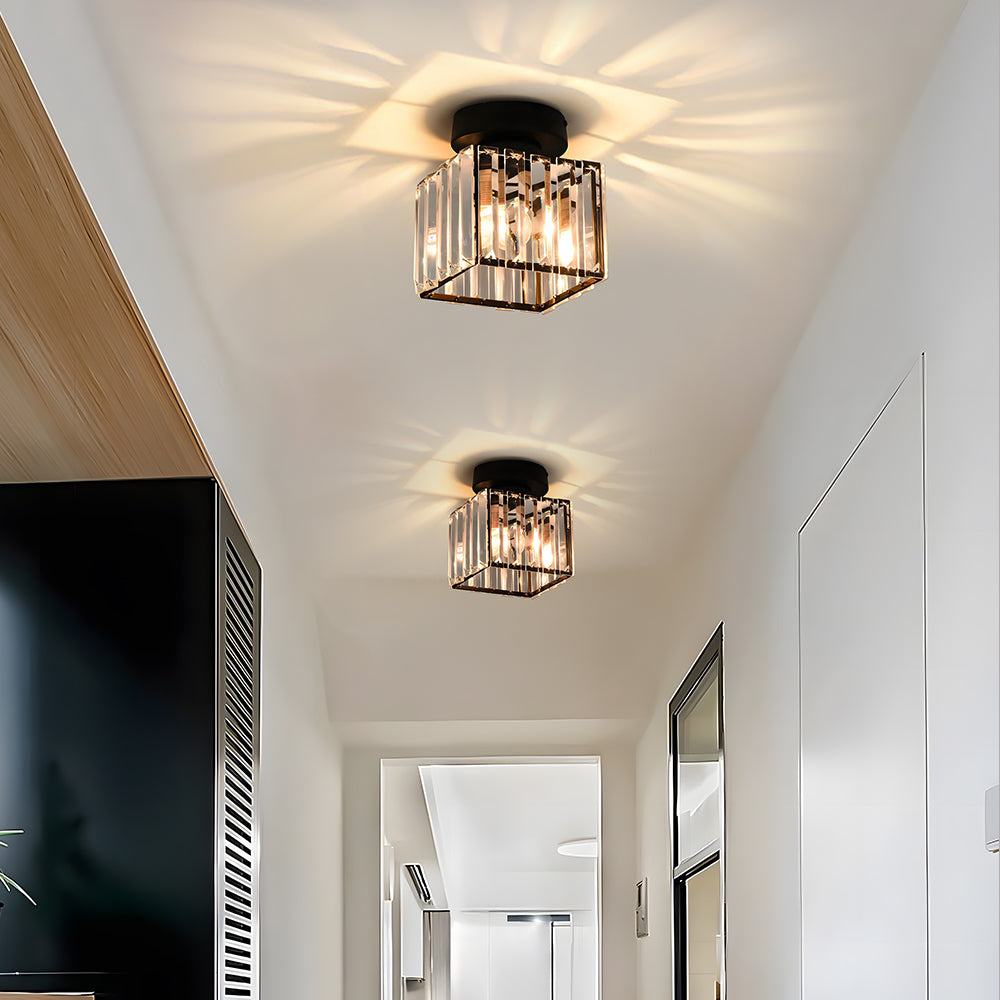 Modern Simplicity Ceiling Light | Clear Striped Glass Shade | Semi Flush Design | Brass & Crystal | Brick by Brick London 3