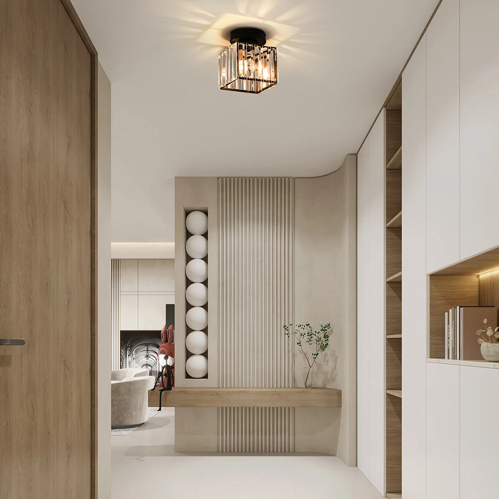 Modern Simplicity Ceiling Light | Clear Striped Glass Shade | Semi Flush Design | Brass & Crystal | Brick by Brick London 5