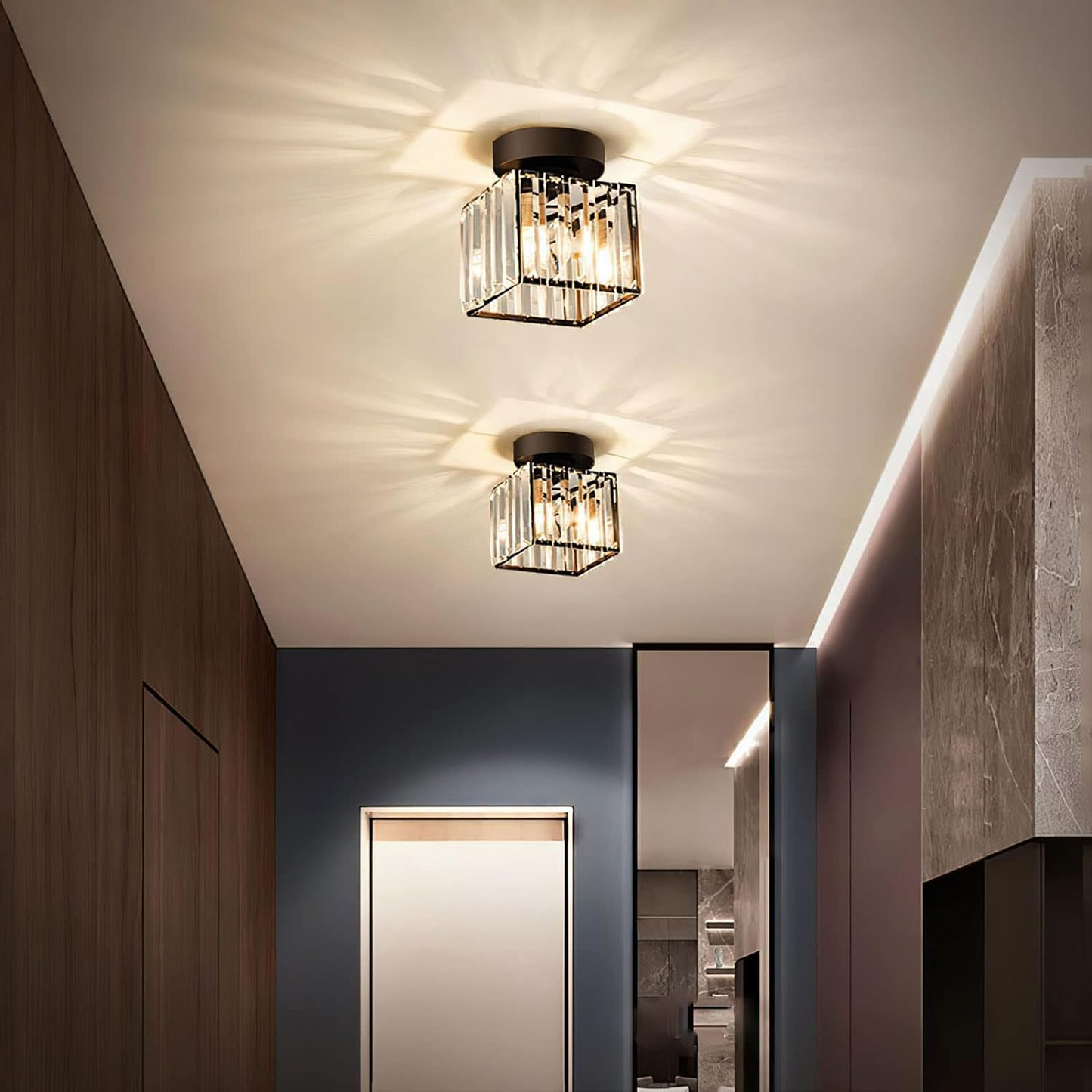 Modern Simplicity Ceiling Light | Clear Striped Glass Shade | Semi Flush Design | Brass & Crystal | Brick by Brick London 6