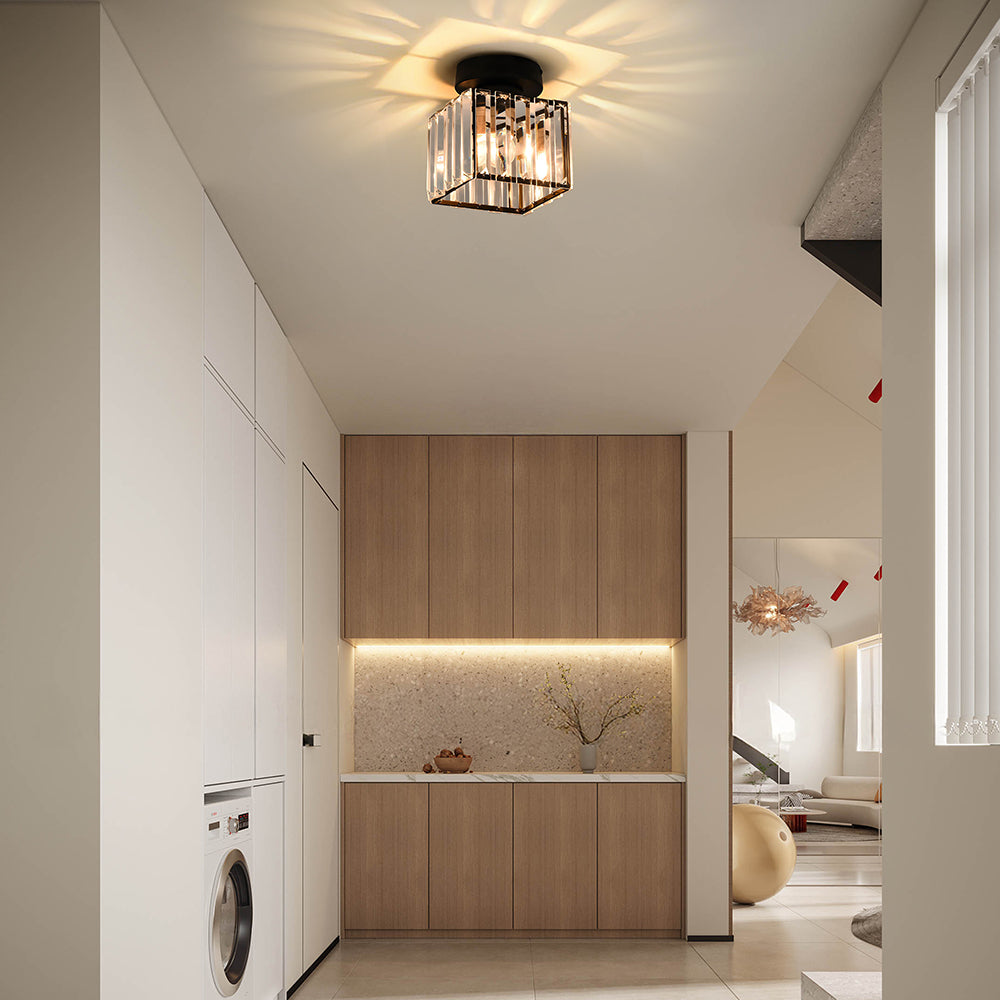 Modern Simplicity Ceiling Light | Clear Striped Glass Shade | Semi Flush Design | Brass & Crystal | Brick by Brick London 8