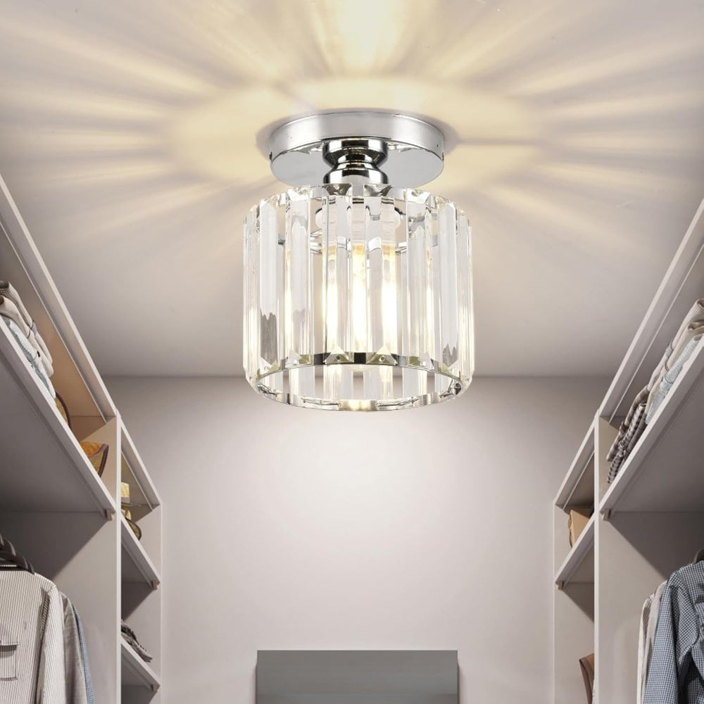 Modern Simplicity Ceiling Light | Clear Striped Glass Shade | Semi Flush Design | Brass & Crystal | Brick by Brick London 9