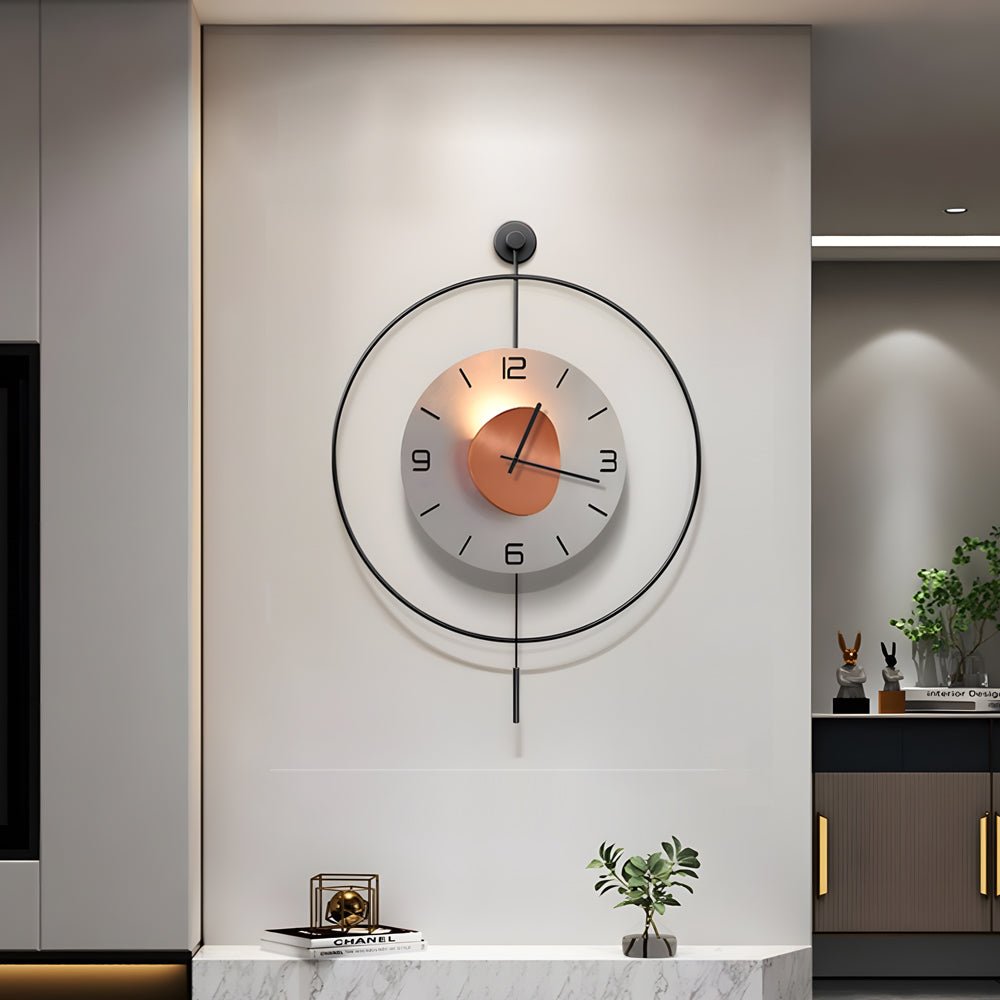 Modern Wall Clock – Black Aluminum Alloy – Diameter: 14 inches – Battery Operated with LED Ambient Light 1