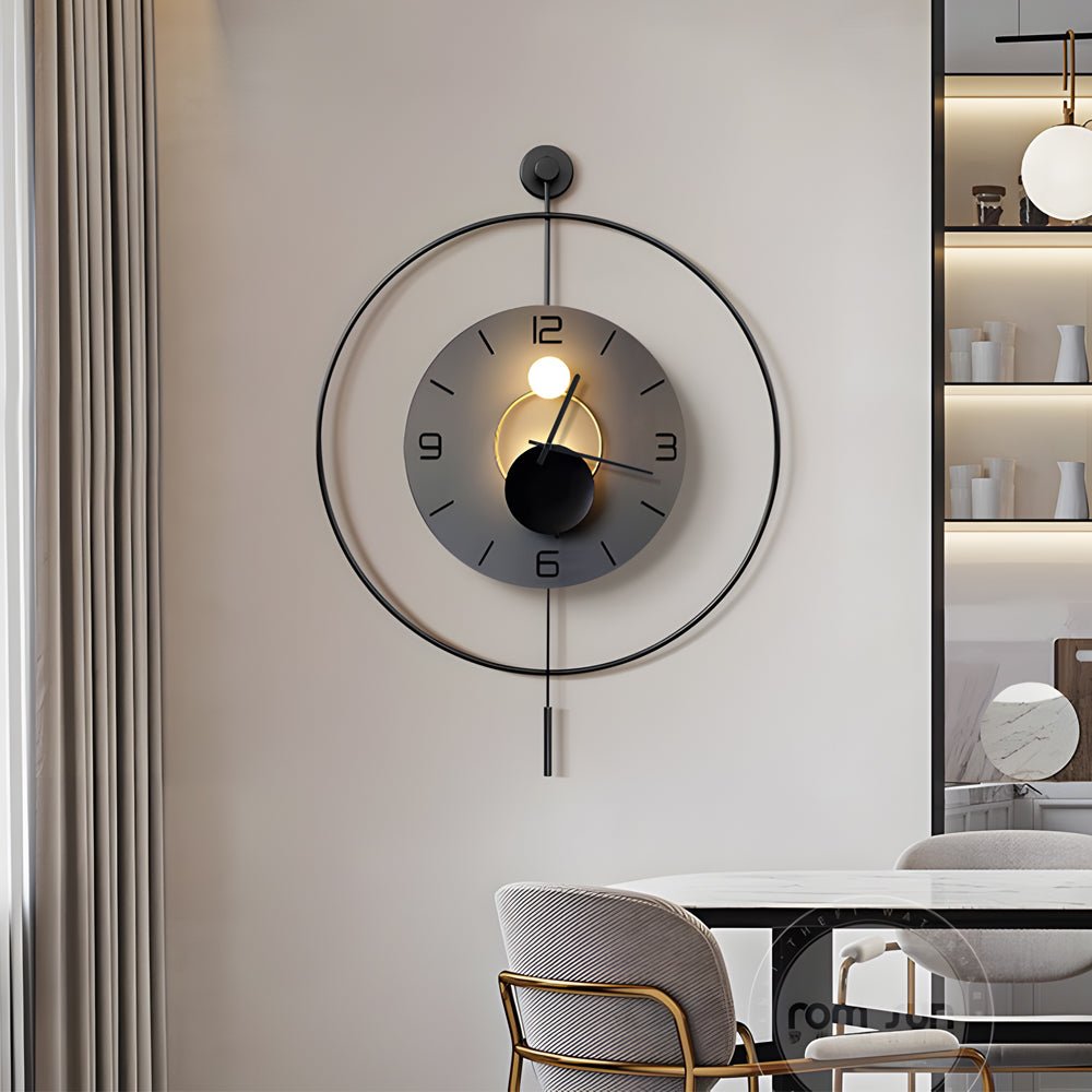 Modern Wall Clock – Black Aluminum Alloy – Diameter: 14 inches – Battery Operated with LED Ambient Light 2