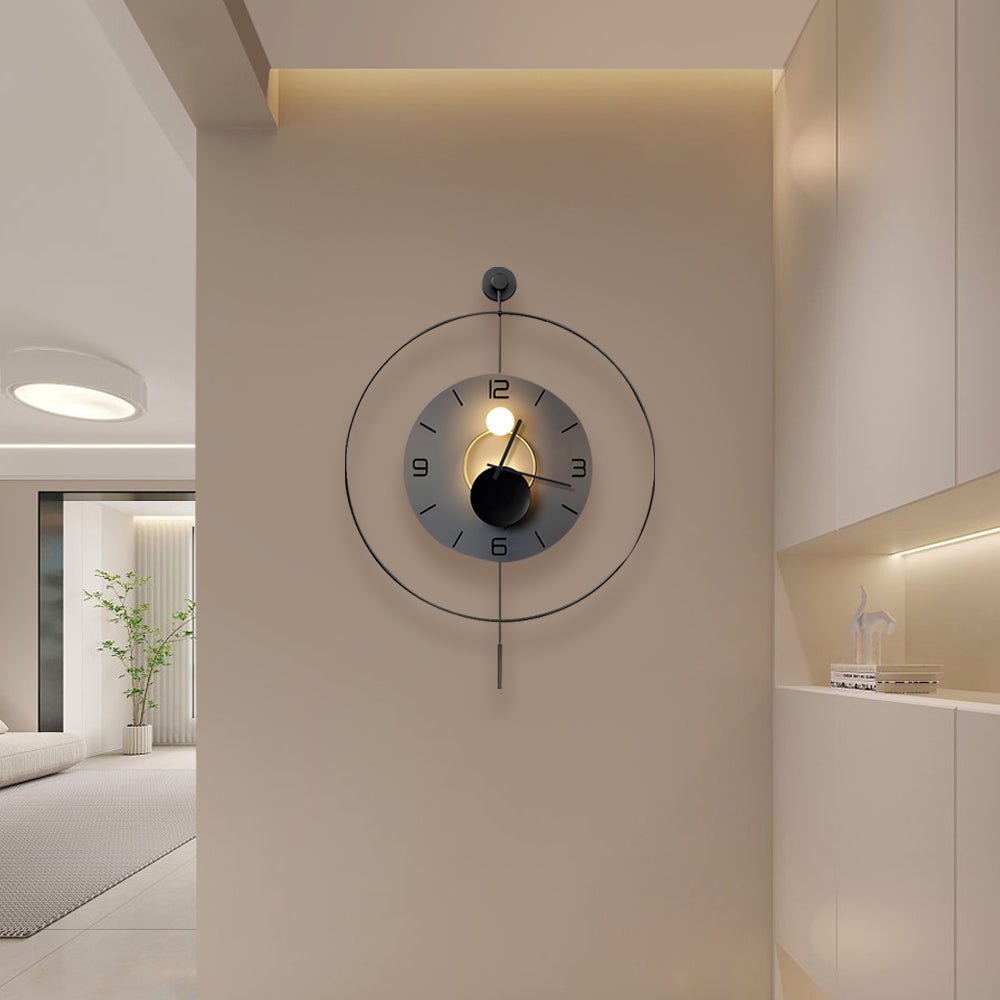 Modern Wall Clock – Black Aluminum Alloy – Diameter: 14 inches – Battery Operated with LED Ambient Light 3