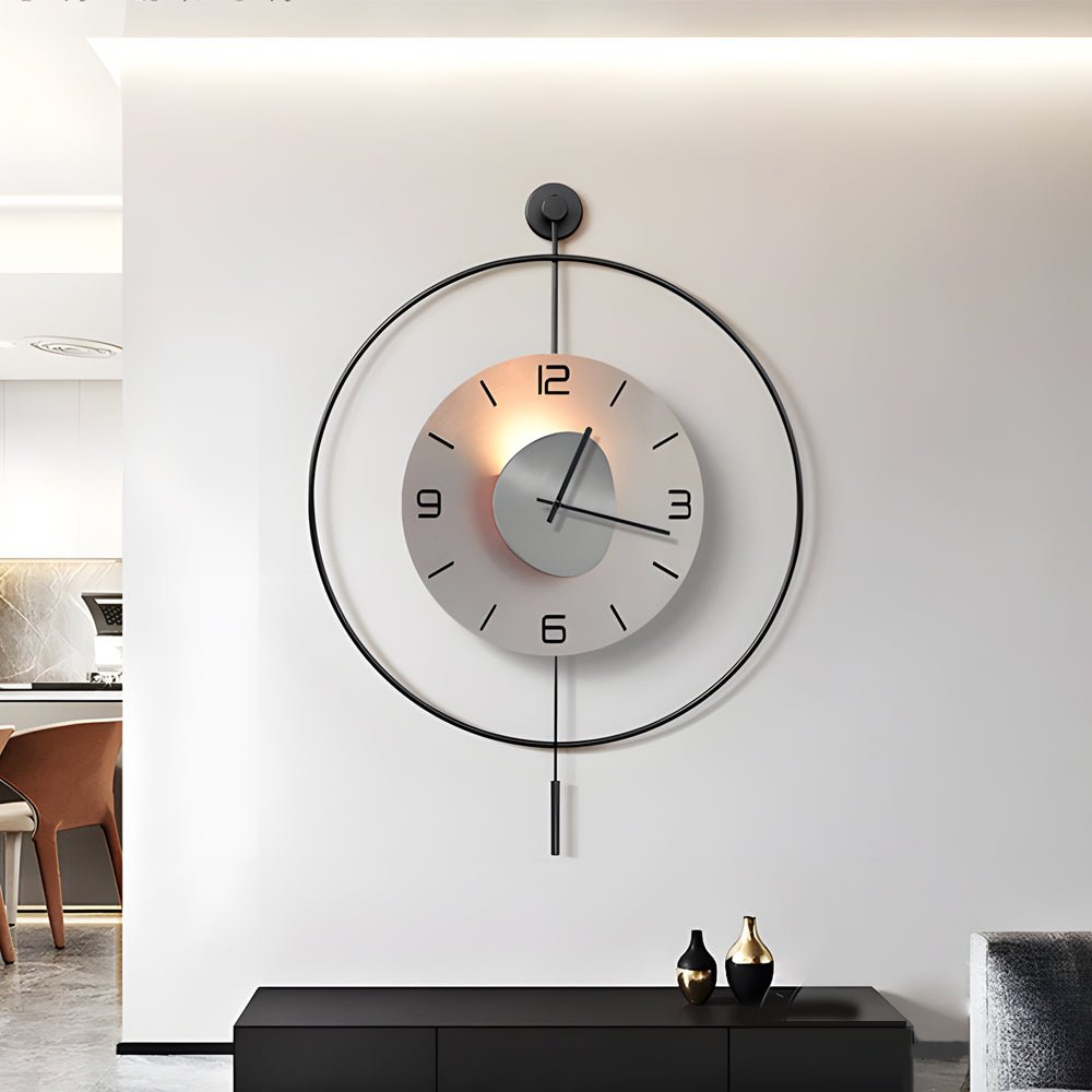 Modern Wall Clock – Black Aluminum Alloy – Diameter: 14 inches – Battery Operated with LED Ambient Light 4