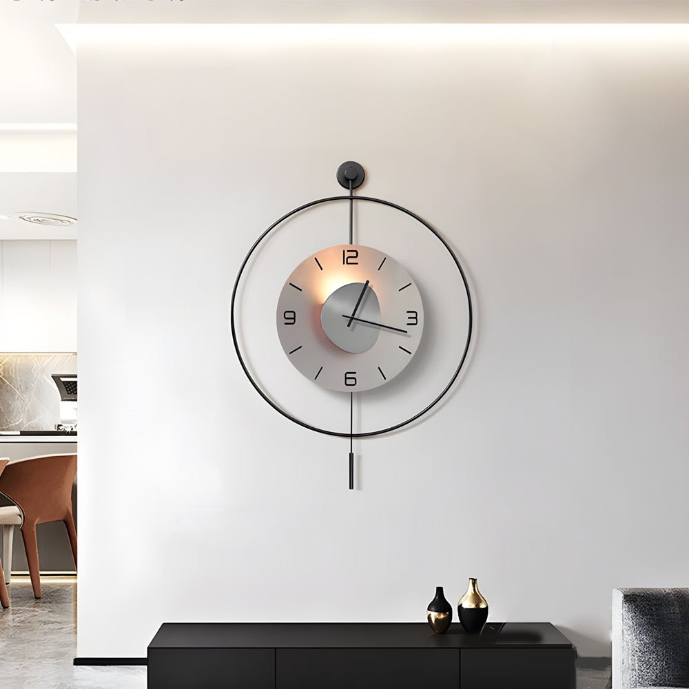 Modern Wall Clock – Black Aluminum Alloy – Diameter: 14 inches – Battery Operated with LED Ambient Light 5