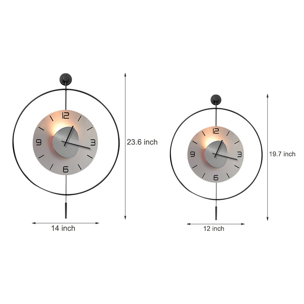 Modern Wall Clock – Black Aluminum Alloy – Diameter: 14 inches – Battery Operated with LED Ambient Light 7