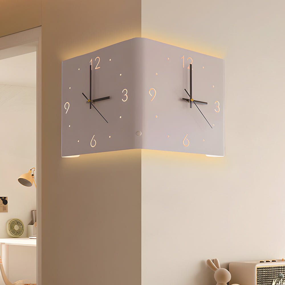 Modern Wall Clock – Metal Frame – Size: 10.6 x 10.6 inches – Silent Backlit LED for Corner Decor 1