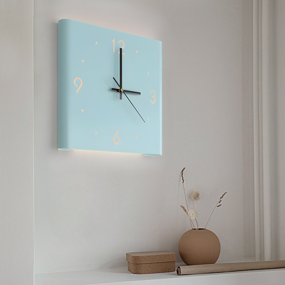 Modern Wall Clock – Metal Frame – Size: 10.6 x 10.6 inches – Silent Backlit LED for Corner Decor 8