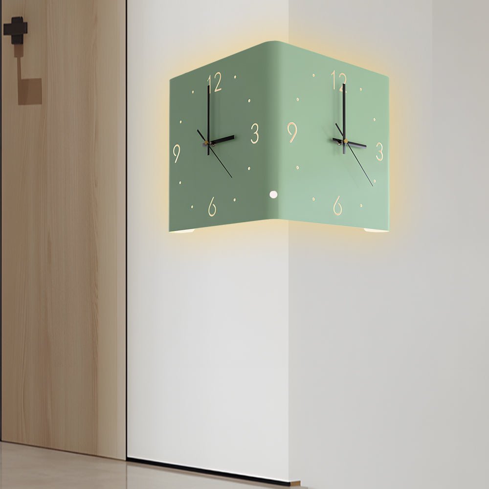 Modern Wall Clock – Metal Frame – Size: 10.6 x 10.6 inches – Silent Backlit LED for Corner Decor 9