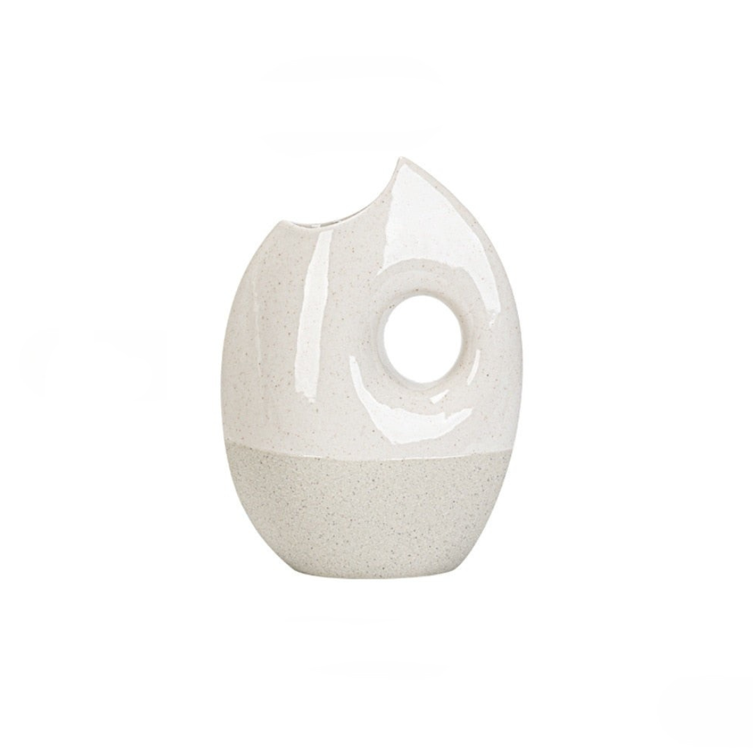 Pitcher Vase – Ceramic – Japandi Style - Hand-Painted Floral Design
