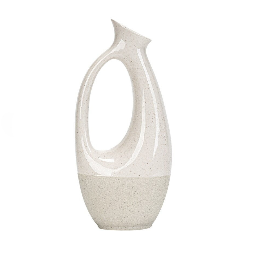 Pitcher Vase – Ceramic – Japandi Style - Hand-Painted Floral Design