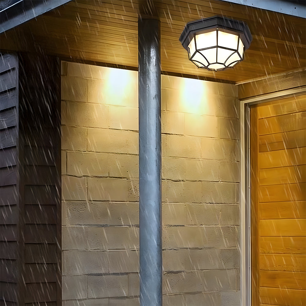 Rustic Outdoor Ceiling Light IP65 | Weather-Resistant Aluminium & Glass | Perfect for Patios | Brick by Brick London 1