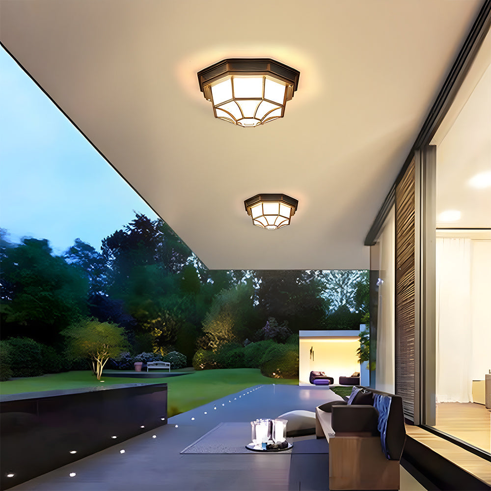 Rustic Outdoor Ceiling Light IP65 | Weather-Resistant Aluminium & Glass | Perfect for Patios | Brick by Brick London 7
