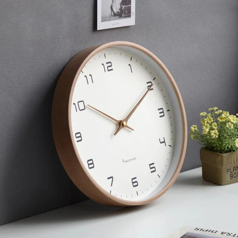 Scandinavian Wooden Wall Clock — Silent Quartz — 25/30 cm — Minimalist Design