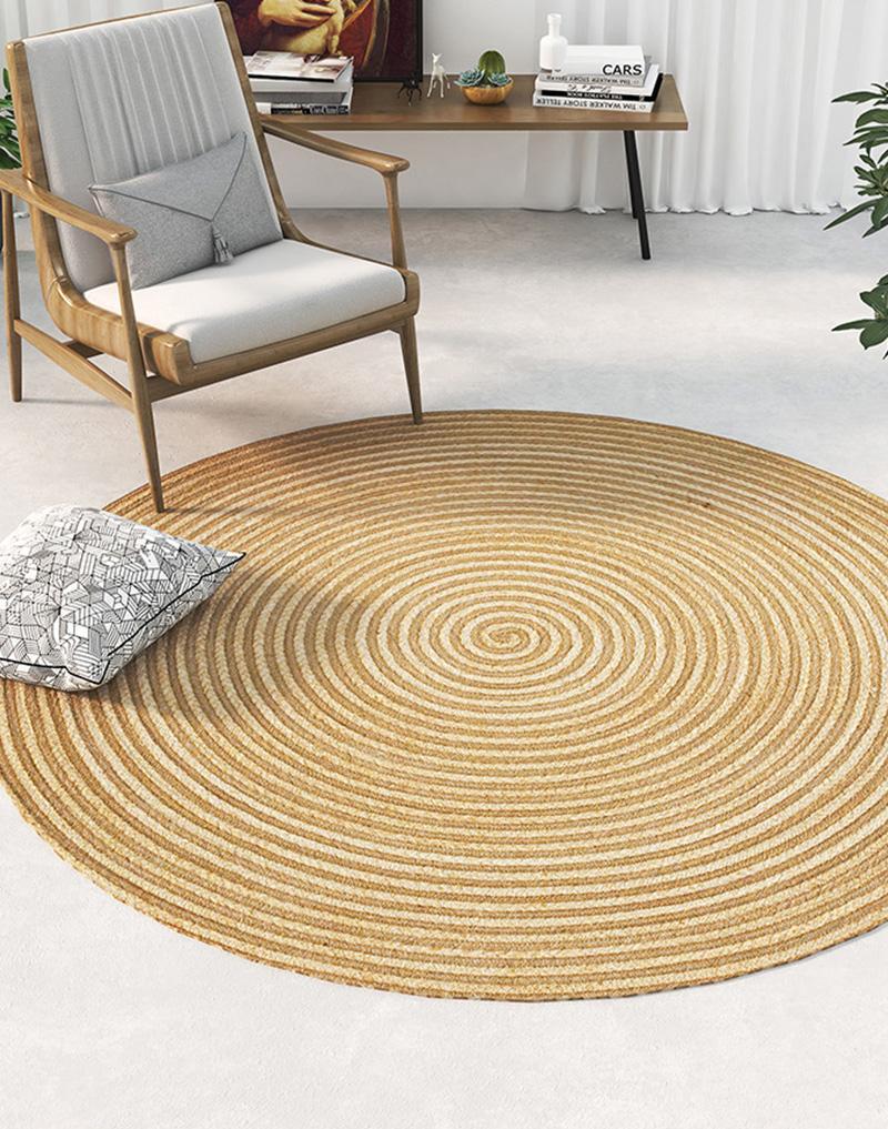 Small Hemp Rug — 100 cm & 120 cm Round — Cozy Natural Fiber Accent — Burlywood Style