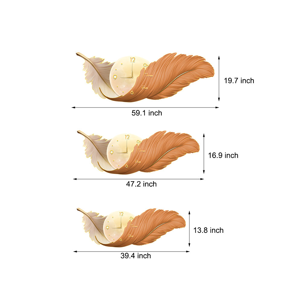 Wall Lamp – Feather Design – Size Options: 39.4 × 13.8 inches, 47.2 × 16.9 inches, 59.1 × 19.7 inches – LED Light with Integrated Clock 8