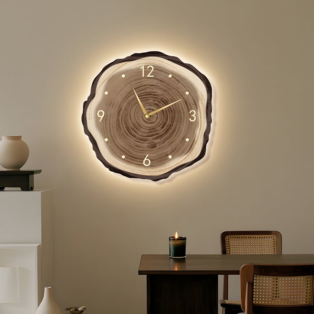 Wood Slice LED Wall Clock | Frameless Clock with Remote | Wabi-Sabi Japanese Style