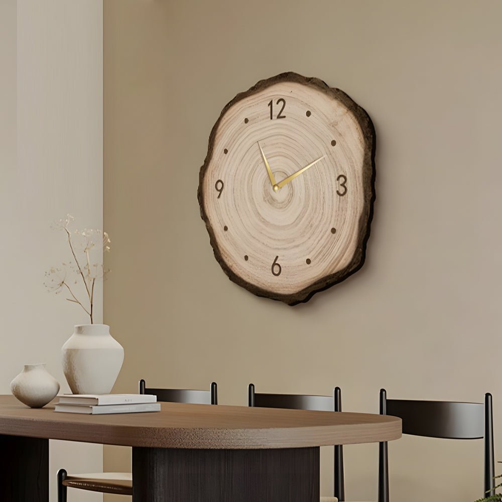 Wood Slice LED Wall Clock | Frameless Clock with Remote | Wabi-Sabi Japanese Style