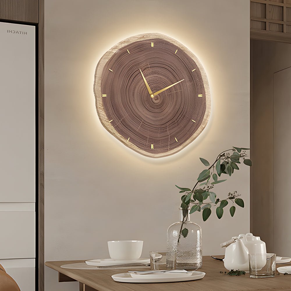 Wood Slice LED Wall Clock | Frameless Clock with Remote | Wabi-Sabi Japanese Style