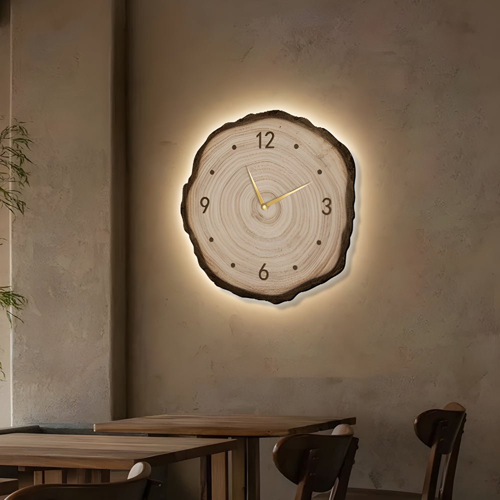 Wood Slice LED Wall Clock | Frameless Clock with Remote | Wabi-Sabi Japanese Style