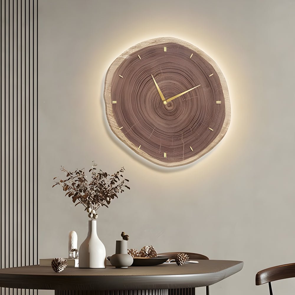 Wood Slice LED Wall Clock | Frameless Clock with Remote | Wabi-Sabi Japanese Style