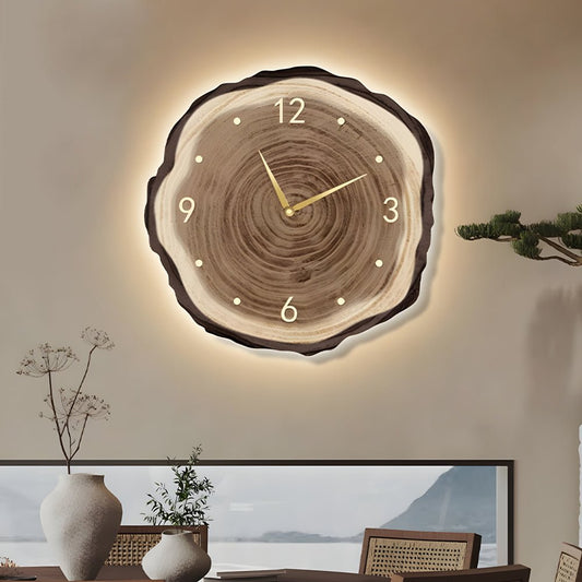Wood Slice LED Wall Clock | Frameless Clock with Remote | Wabi-Sabi Japanese Style
