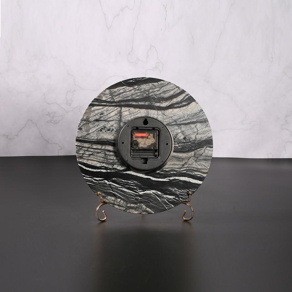 Round Marble Clock | 6 x 0.4 in | Cloudy Black Stone with Gold Hands | Rustic Accent | Brick by Brick