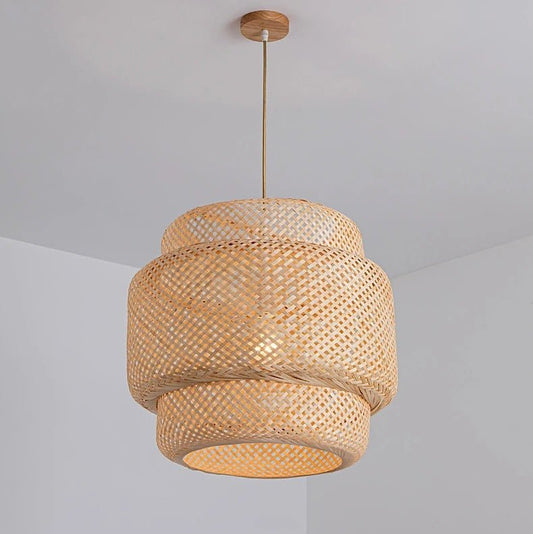 Boho Tiered Rattan Pendant Lampshade | Eco-Friendly Lighting | Handcrafted Rattan | 30cm x 35cm | Brick by Brick London 0