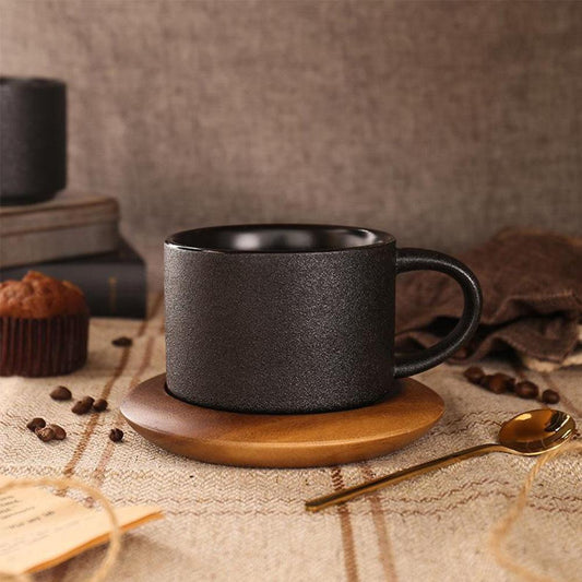 Coffee Mug – Black Stoneware – Diameter: 3.6 inches – Unique Oven-Baked Design for Stylish Beverages 0