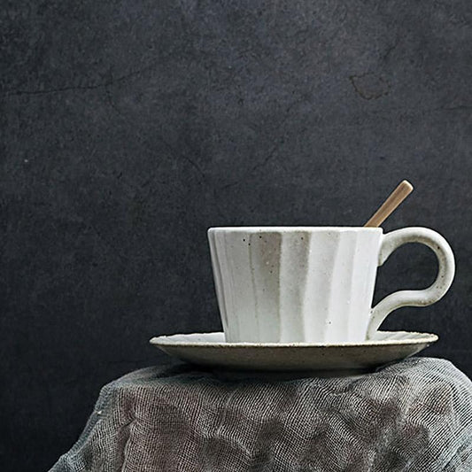 Coffee Mug – Stoneware – Diameter: 3 inches – Unique Yellow and Black Splatter Design with Long Spoon 0