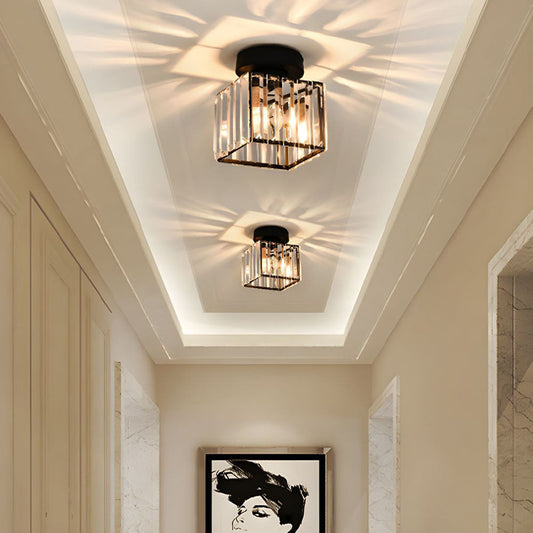 Modern Simplicity Ceiling Light | Clear Striped Glass Shade | Semi Flush Design | Brass & Crystal | Brick by Brick London 0
